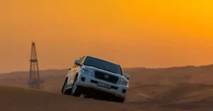 An evening view of a desert safari in Abu Dhabi