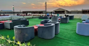 A view of under stars dinner arrangements in VIP Desert Safari Tour in Abu Dhabi